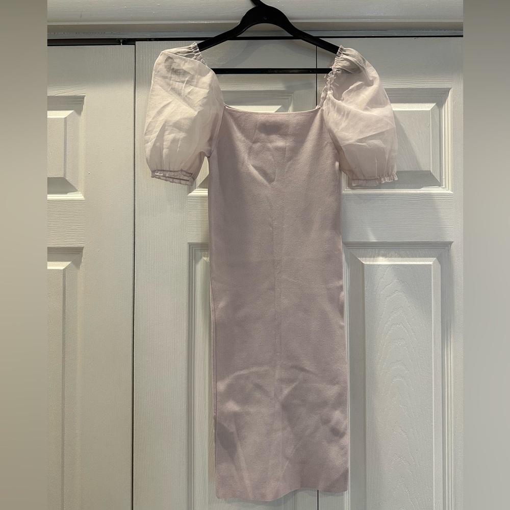 Mango Pale Lavender Ariel Short Sheer Puff Sleeve Ribbed Tube Dress